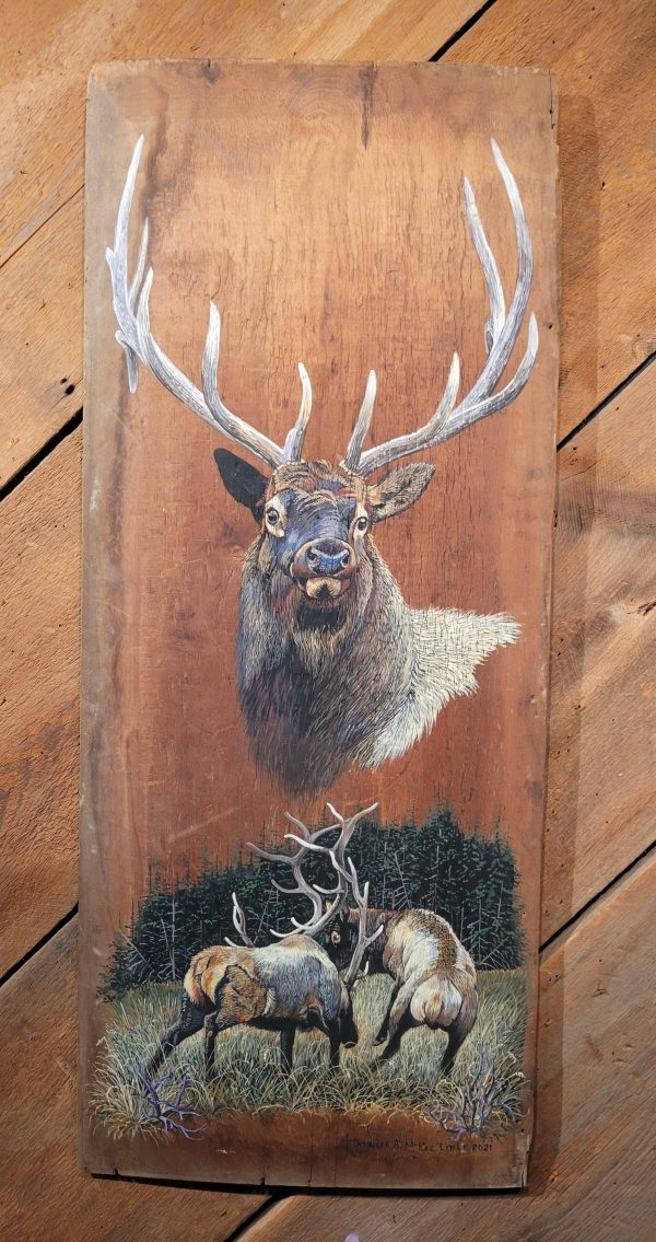 Elks Sparring Painting on Wood